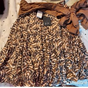 Brown, black and white skirt with a bow, size M